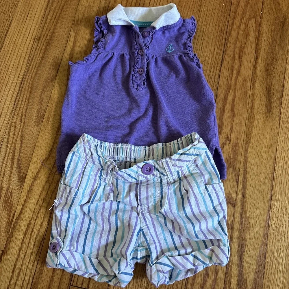 VTG Healthtex Shirt‎ And Shorts  Set Girls 18M Purple Ruffles Embroidery